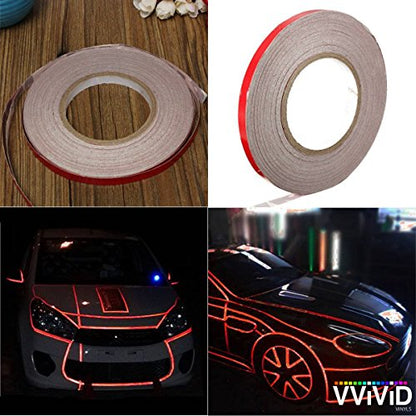 VViViD Reflective Fine Line Detail Tape Stripe 1cm x 3m Prelaminated for Interior/Exterior Use (Red) - color: Red