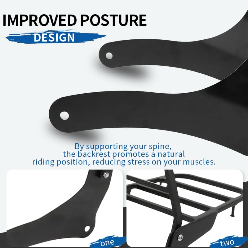 Comfortable Leather Backrest Sissy Bar + Luggage Rack Pad Compatible With Kawasaki Vulcan 900 VN900 1996-2018 (Chrome) (Black) - size: Black