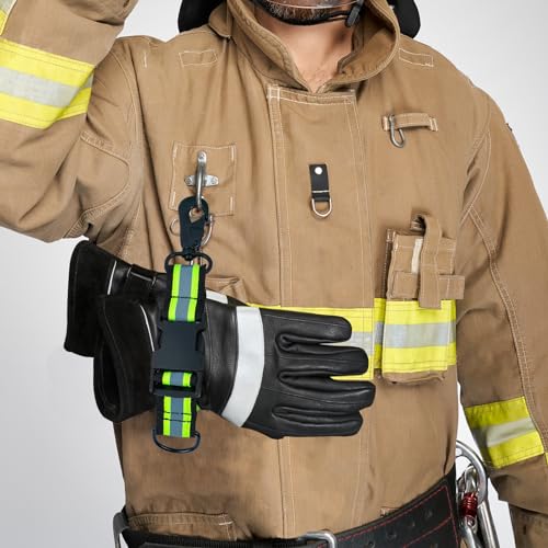 MELOTOUGH Firefighter Glove Strap | Glove Holder Clip with Glove Leash Swivel Snap Hook,Reflective for Quick Access - color: Reflective Lime for Quick Access