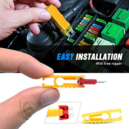 Nilight - 50029R 120 Pcs Standard Blade Fuse 5A/7.5A/10A/15A/20A/25A/30A AMP Assorted Set with 10 Pack 14AWG ATC/ATO Inline Fuse Holder, 2 Years Warranty, 1 Count (Pack of 10) - color: 120Pcs ATC/ATO Fuse + 14AWG Holder 10