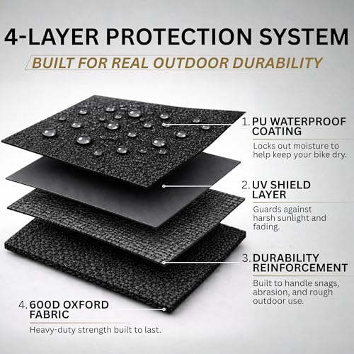 600D Heavy Duty Motorcycle Cover Waterproof Outdoor for Sport & Naked Motorcycles, All-Season Weatherproof Protection with Air Vents, Wheel Lock Slots, Exhaust Heat Shield & Reflective Strips - size: Large (90X35X52)