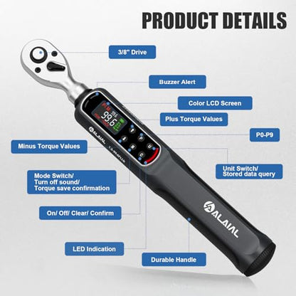 3/8" Digital Torque Wrench 1.5-99.6Ft.Lb/2-135Nm, ±2% Accuracy Electronic Torque Wrench with LED Display, Buzzer & Vibration Alert for Automotive, Car, Motorcycle, Bike Repair, Mechanics, DIY - size: 1.5-99.6Ft.Lb/2-135Nm-3/8"