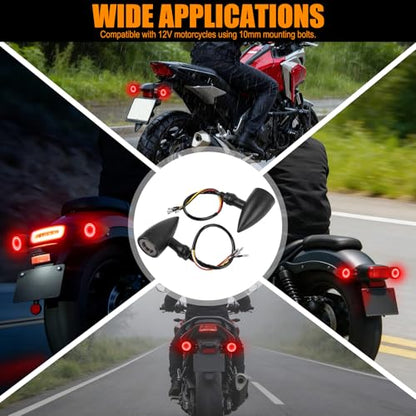 DREAMIZER Motorcycle Led Turn Signal Lights 2x, Bullet Blinker Motorcycle Rear Turn Signal Light Compatible with Harley Honda Yamaha Kawasaki (Black/Yellow Red Light) - color: B-Rear/Black shell + yellow-red light