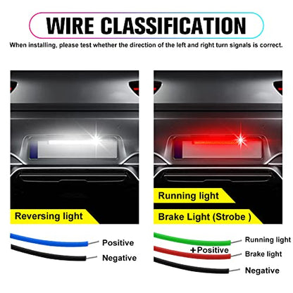 Double Colors LED License Plate Light 90 SMD Chips 2-in-1 Fuction Brake Light Reversing Light for Car SUV Truck,Motorcycle,Waterproof,DC12V.1-Pack.(White + Red - Flash)