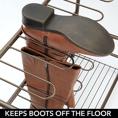 mDesign Boot Storage & Organizer Rack, Space-Saving Holder for Rain, Riding, Dress Boots - Holds 6 Pairs - Modern Design, Sturdy Steel - Espresso Brown - color: Espresso