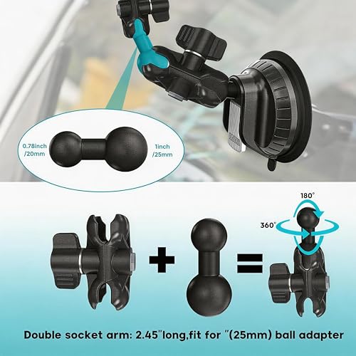 3-Pack Ball Adapter Set for RAM Mounts B Size: 1 inch to 1 inch/20/17mm, Compatible with Garmin GPS, Phone Mounts, Car/Motorcycle/Camera (2.45” Ball Mount Arm) - style: 2.45” Ball Mount Arm+1inch-1inch/20/17mm Adapter