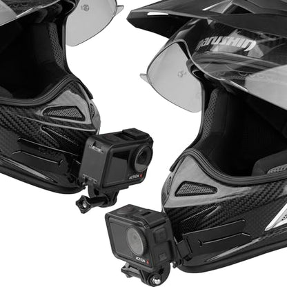 Helmet Chin Mount for Action Cameras, Universal GoPro Chin Mount with Straps, Compatible with GoPro Hero, Insta360, DJI Osmo Action, Motorcycle Full Face Helmets