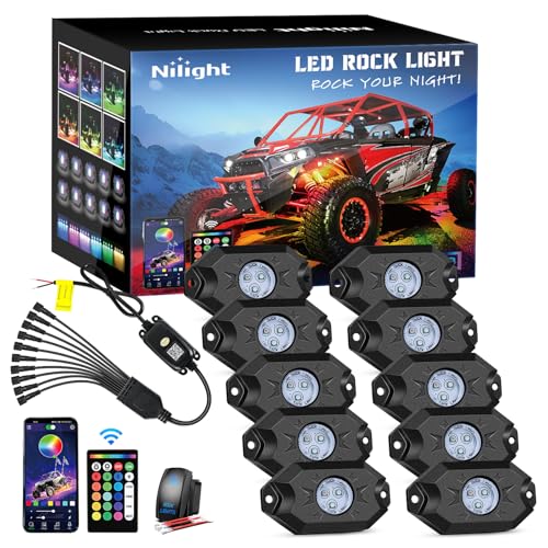 Nilight RGB LED Rock Lights Kit 10 Pods Underglow Multicolor Neon Pod with Remote & Bluetooth App Control DIY Flashing Music Mode Wheel Well Light for Truck ATV UTV RZR SUV - color: RGB 3LED, size: 10 Pods