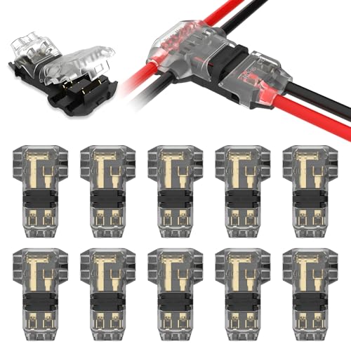 T Tap Wire Splitter Connectors 3 Way 2 Pin Low Voltage Wire Connectors for 16-20 AWG Max Insulation Diameter 3.0mm, 10Pcs Solderless No Wire Stripping Quick Wire Splice Connectors - size: 16-20AWG