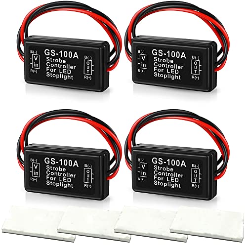 Brake Light Flash Strobe Controller Flasher Module Auto Car LED Flash Module for Motorcycles Cars Trucks Brake Lights Tail Stop Lights GS-100A 12-24V (Pack of 4) - color: GS-100A, size: 4PCS