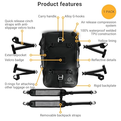 Odinsberg 30L 100% Waterproof Motorcycle Tail Bag Motorcycle Saddlebags Backpack Multifunctional Dry Bag Soft Luggage For Motorbike Saddle Back Seat Rear Rack Sissy Bar Side Panniers Dual Sport Bike - size: 30L