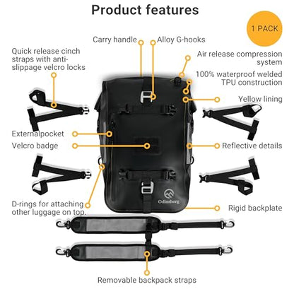 Odinsberg 30L 100% Waterproof Motorcycle Tail Bag Motorcycle Saddlebags Backpack Multifunctional Dry Bag Soft Luggage For Motorbike Saddle Back Seat Rear Rack Sissy Bar Side Panniers Dual Sport Bike - size: 30L