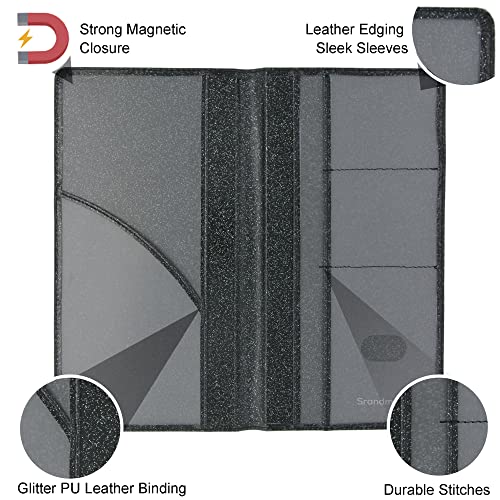 Car Registration and Insurance Holder, 2 Pack Glitter Leather Vehicle Glove Box Organizer with Magnetic Shut for Document, Cards, Driver License, Black and Silver Bundle