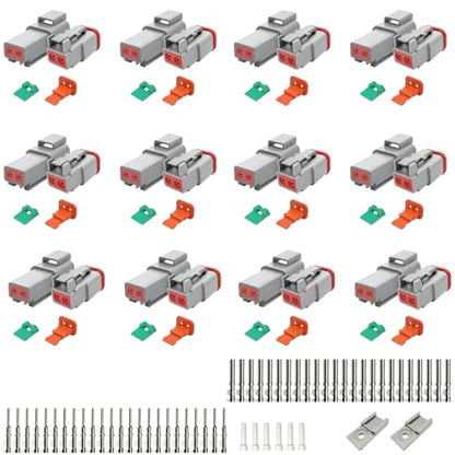 104PCS 2 Pin Way Deutsch DT Gray Connector 12 Set,Size 16 Stamped Contacts 14-20AWG Waterproof Electrical Wire Connector with Seal Plug for Truck, Off-Road Vehicles, Marine, Motorcycle Wiring - size: 2 Pin (12set)