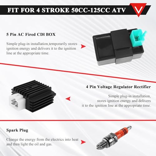 PRO BAT 50cc Dirt Bike Full Wiring Harness Loom Coil CDI Solenoid Relay Kit for 49cc 50cc 70cc 90cc 4-Stroke Dirt Pit Bike Electric Start Engine Apollo Coolster Taotao YX Buyang - style: 3 Electrode A7TJC Spark Plug + Full-wave Rectifier