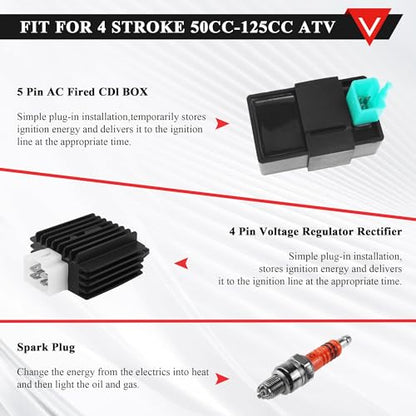 PRO BAT 50cc Dirt Bike Full Wiring Harness Loom Coil CDI Solenoid Relay Kit for 49cc 50cc 70cc 90cc 4-Stroke Dirt Pit Bike Electric Start Engine Apollo Coolster Taotao YX Buyang - style: 3 Electrode A7TJC Spark Plug + Full-wave Rectifier
