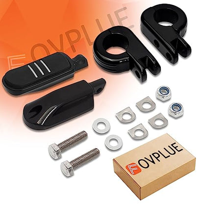 FOVPLUE 1.25" Highway Footpegs, Adjustable Footrest w/Mounting P-Clamps for Harley Touring Softail Dyna Sportster Honda Kawasaki Suzuki Yamaha Indian Victory w/1-1/4" Engine Guard, Gloss Black#1 - color: Gloss Black