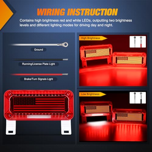 Nilight RV Tail Light 2PCS 72 LED Red Running Stop Brake Turn Signals White License Plate Lights Surface Mount Waterproof Taillights for Caravan Camper Van - color: RV Tail Light 72LED 2PCS