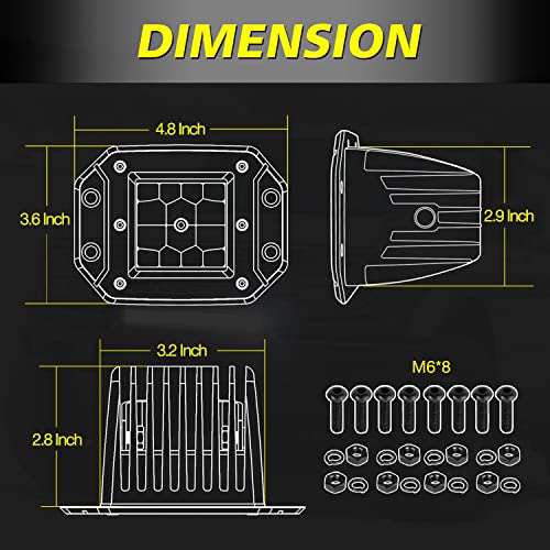 Flush Mount LED Pods, 2pcs 84W Flush Mount LED Bumper Fog Lights Spot Beam Backup Reverse Lights Off Road Driving Light for Trucks Pickup UTV ATV Boat - color: White Flush