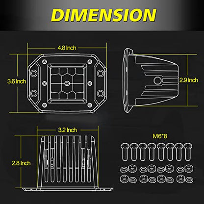 Flush Mount LED Pods, 2pcs 84W Flush Mount LED Bumper Fog Lights Spot Beam Backup Reverse Lights Off Road Driving Light for Trucks Pickup UTV ATV Boat - color: White Flush