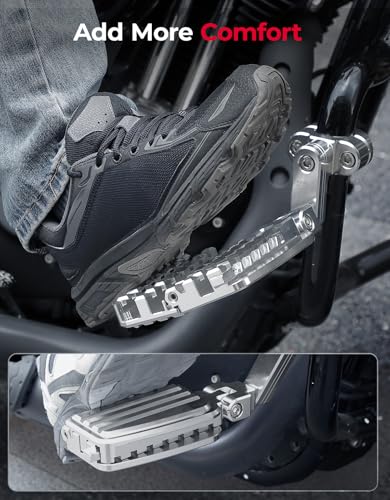 KEMIMOTO CNC Aluminum Highway Pegs with Expandable Heel Rests 1.25" Highway Short Angled Pegs Adjustable Fit for Street Glide Road King Road Glide Softail Dyna Sportster 1-1/4" Engine Guard Chrome - color: Chrome