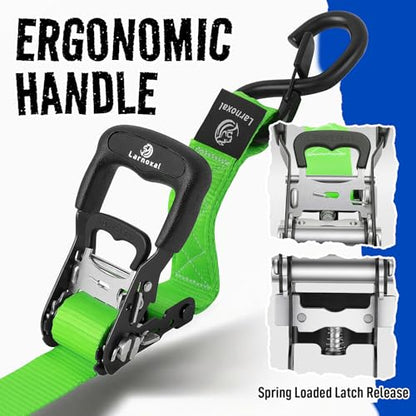 Ratchet Straps, 1.5 inch x 8.2 ft(4 Pack) Heavy Duty Tie Down Straps, Ratchet Tie Down Straps with Soft Loops-5,208 lbs (Green) - color: Green, size: 8.2 Ft