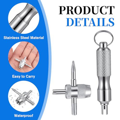 2 PCS Valve Stem Tool Keychain & 4-in-1 Tire Valve Core Removal Tool, Stainless Steel Portable Valves Core Disassembly and Repair Tools for Bicycle Car Motorcycle Repair Install Accessory