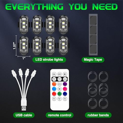 Wireless RGB LED Aircraft Strobe Lights with Remote Control, 8 Colors 10 Flash Modes USB Charging Anti-Collision Lights Waterproof Emergency Warning Light for Drone Car Motorcycle Bike 8 Pcs - color: 8Pcs