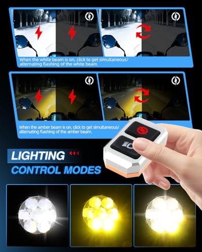 BraveWAY 4.5 Inch Motorcycle Auxiliary Lights 140W 16500LM LED Fog Lights Strobe Flash Mode White/Amber Combo Beam LED Spot Light with Mount Brackets for Motorcycle Car Truck UTV Off-Road ATV Boat - size: 4.5INCH-7-D