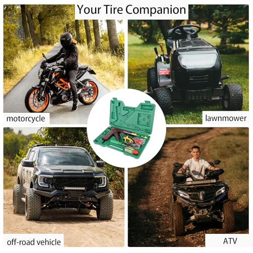 Tire Repair Kit With Plugs Mushroom Tire Plug Kit Tire Patch Kit Heavy Duty Professional Tubeless Tire Gun Puncture Kit for Tyre Punctures and Flats on Cars Motorcycles Trucks and Tractors (Brown)