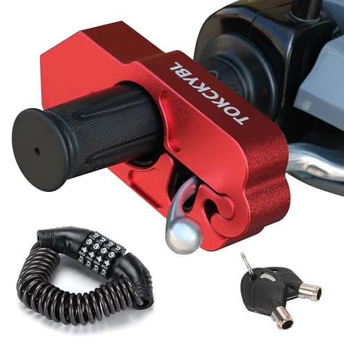 Motorcycle Lock, Heavy Duty Anti Theft Helmet, Brake and Handlebar Lock, Universal for Motorcycles, ATVs, Dirt Bikes, Mopeds, Scooters, Red - color: Red