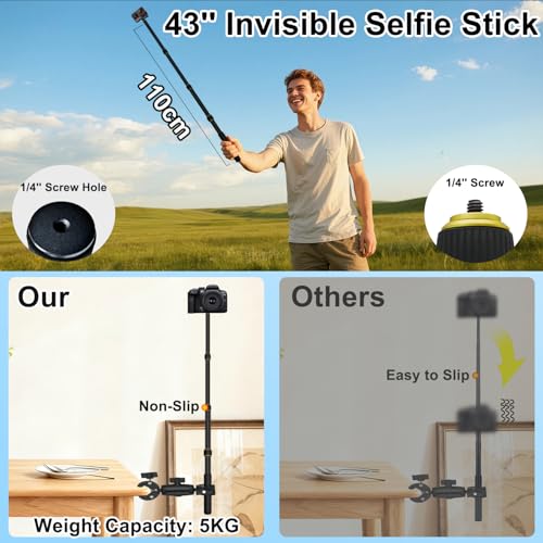 OSMO 360 Moto Camera Mount Kit with 43" Invisible Selfie Stick Compatible with Insta360 X5-X, OSMO NANO Heavy Duty Bike Handlebar Clamp compatible for GoPro Bicycle ATV UTV Riding Moto Vlogging (Gold)