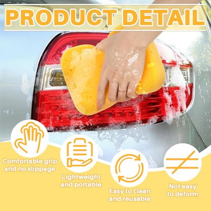 RAINFLOW 4PCS Large Car Wash Sponge – Sponges for Cleaning Extra Thick High-Density Pottery Sponges, Scratch-Free, Super Absorbent, Reusable for Auto Detailing, Waxing, and Cleaning