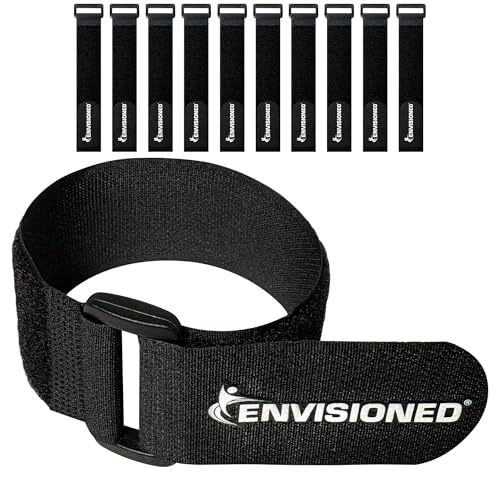 Reusable Cinch Straps 1.5" x 12" - 10 Pack, Multipurpose Strong Gripping, Quality Hook and Loop Securing Straps (Black) - size: 1.5" x 12"