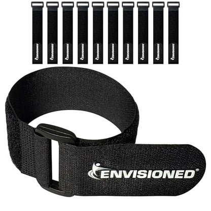 Reusable Cinch Straps 1.5" x 12" - 10 Pack, Multipurpose Strong Gripping, Quality Hook and Loop Securing Straps (Black) - size: 1.5" x 12"