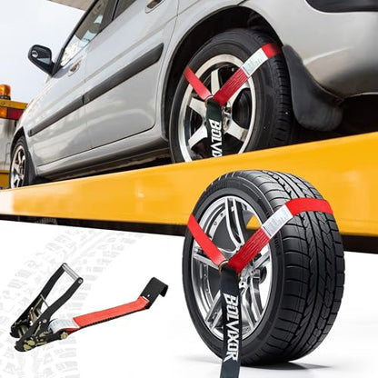 4 Pack Car Tie Down Straps for Trailers - 2" x 96" - 9900LBS Break Strength - Heavy Duty Tire Ratchet Straps with Flat Hooks for Hauling UTV, SUV, Truck, Any Cars - color: Red