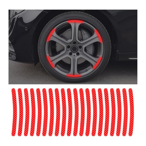 20PCS Reflective Car Wheel Decorative Stripe Stickers, Anti-Scratch Vehicle Night Safety Warning Tape Decal, Automotive Exterior Tire Rims Sticker, Universal for SUV RV Truck (Red) - color: Red