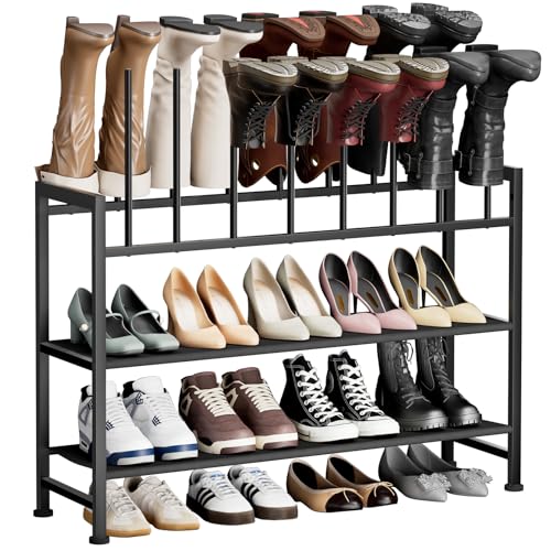 DIMJ Boot Rack 4-Tier - Black Metal Boot Storage Rack for Tall Boots Organizer Tall Boots, Multiuse Shoe Rack for Boots, Sneakers, High-Heel, Entryway, Fit for 8 Pairs, Black - size: 4-Tier 8 Pair