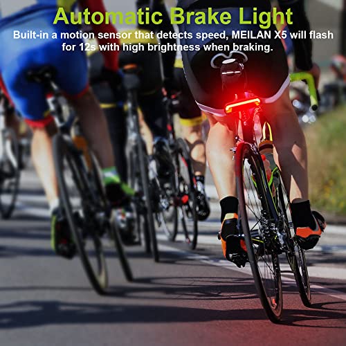 MEILAN X5 Smart Bike Tail Light with Turn Signals and Automatic Brake Light Wireless Remote Control Bike Rear Light Back USB Rechargeable Safety Warning Cycling Light Fits on Any Road Bicycle - color: 2 Pack