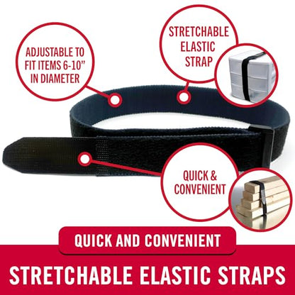 VELCRO Brand 30 Inch Elastic Straps 4 Pack, Use as Yoga Mat Straps, Fasten Outdoor Umbrellas, Wood, Tarps, Blankets, Poles and More, Stretchable and Adjustable for a Snug Fit - size: 4PK Large 30"
