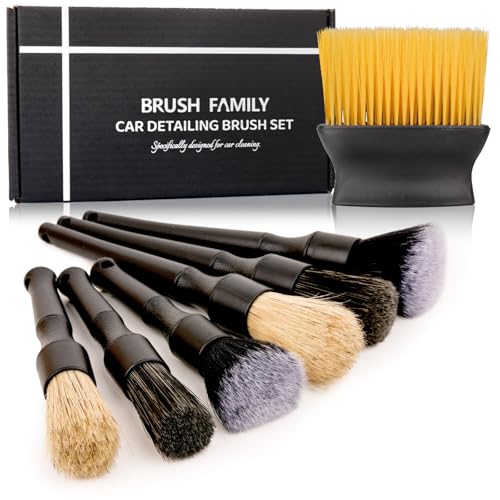 7PCS Car Detailing Brush Set, Ultra Soft Boars Hair Car Interior Detailing Brushes, Car Interior Detailing Kit for Cleaning Interior or Exterior, Car Accessories Interior Tools