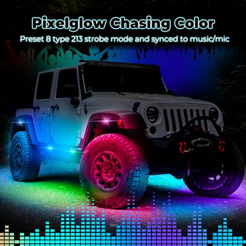 8 Pods Full Angle RGB Rock Lights Compatible with 12V Trucks Jeep UTV SUV ATV Boat Golf Cart, Waterproof, Multi-Color,Brake Light, App/Remote Control Led Rock Lights with Music Mode(Patented) - size: 8 Pods-Full Angle-(New 3 Control Mode)-12V