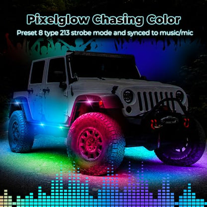 8 Pods Full Angle RGB Rock Lights Compatible with 12V Trucks Jeep UTV SUV ATV Boat Golf Cart, Waterproof, Multi-Color,Brake Light, App/Remote Control Led Rock Lights with Music Mode(Patented) - size: 8 Pods-Full Angle-(New 3 Control Mode)-12V