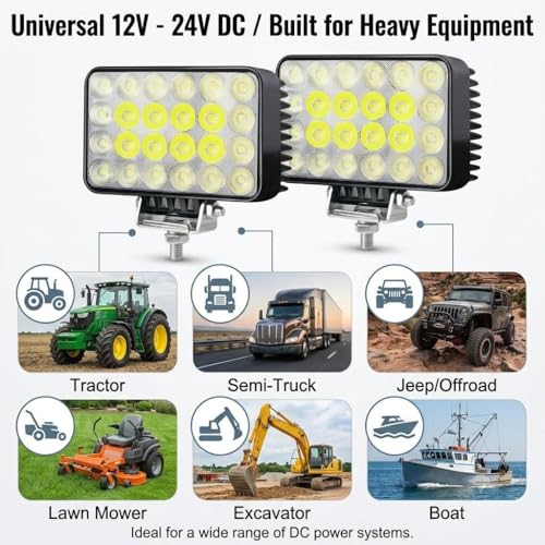2-Pack 72W LED Work Light 12V 24V Fog Light, 9000LM Spot Flood Combo Beam IP67 Waterproof Offroad Led Pods for Truck Tractor ATV SUV Boat Mower Excavator