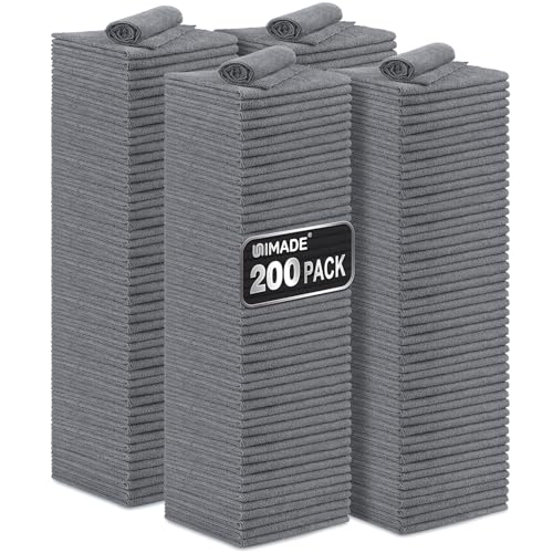 UNIMADE Microfiber Cleaning Cloth, 200 Pack Microfiber Towels for Cars Reusable Shop Rags Bulk Lint Free Cleaning Towels for Car Kitchen Automotive Bar Mechanic Restaurant Garage, 11.5"x 11.5", Grey - color: Grey, size: 200pk