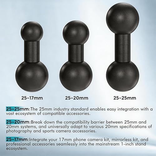 1 inch to 1 inch (2.45”) Ball Mount Arm with 1 inch-20mm/1 inch-17mm Adapters for Vehicle/Phone/GPS Mounts. - style: Ball Extension Connector with Dual 2.45” Ball Mount Arm