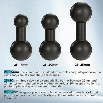 1 inch to 1 inch (2.45”) Ball Mount Arm with 1 inch-20mm/1 inch-17mm Adapters for Vehicle/Phone/GPS Mounts. - style: Ball Extension Connector with Dual 2.45” Ball Mount Arm