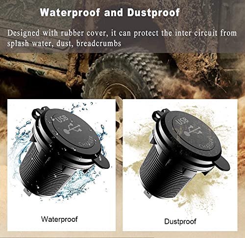 GemCoo 12V USB Outlet 36W QC 3.0 Charger Socket with Power Switch, 12V/24V Charger Socket Fast Charge for Car RV Boat Marine Truck Golf Motorcycle - color: QC3.0 With Switch