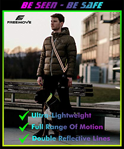 FREEMOVE Reflective SASH with 2 Bands - or - Reflective Runners Waist Belt with 4 Arm Bands > Easy to Put On/Off Reflective Gear for Guaranteed Visibility & Safety for Dog Walking, Running, Cycling - color: Black SASH and BANDS