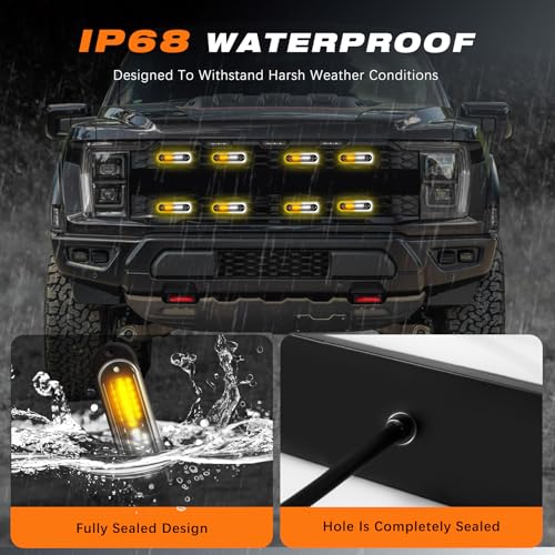 LED Amber White Strobe Light For Trucks,8Pcs Emergency Grill Surface Mount Flashing Lights With Controller For Construction Firefighter Vehicles Car - color: Amber White